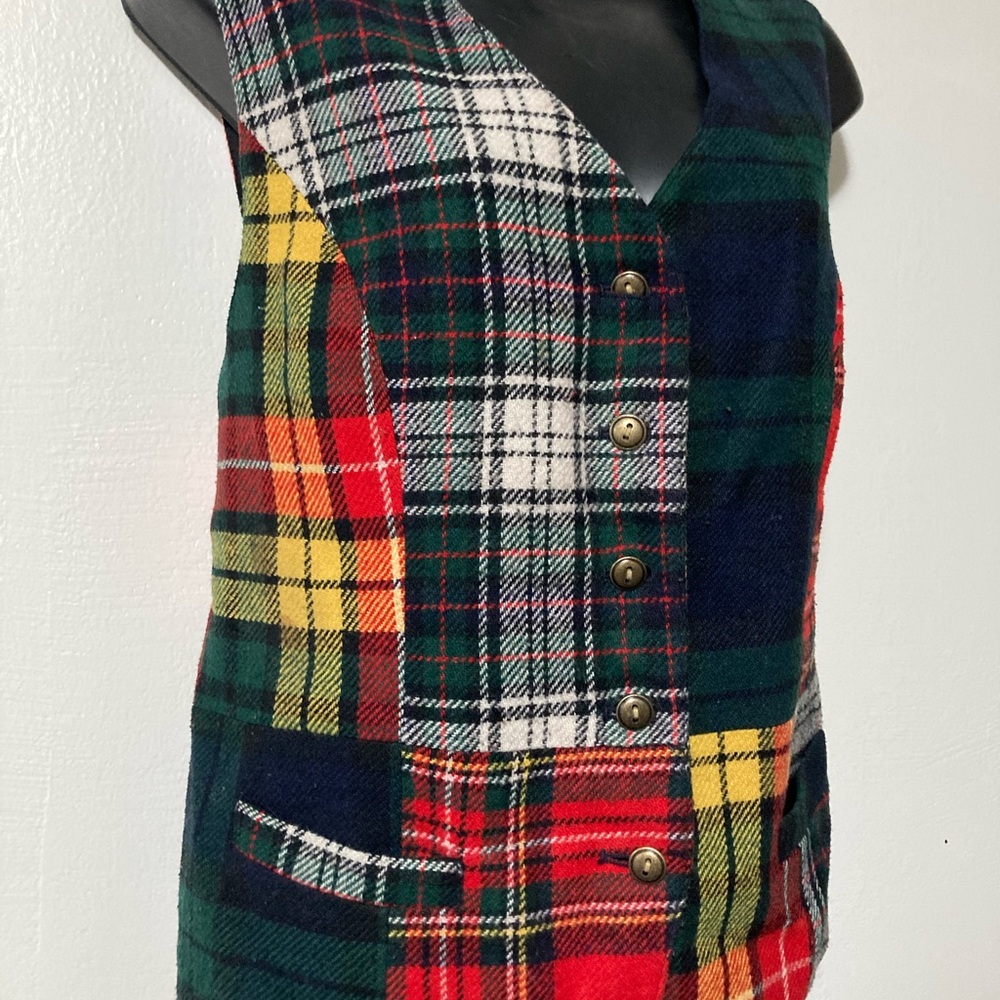 Vtg Plaid Patchwork Button Vest - image 2